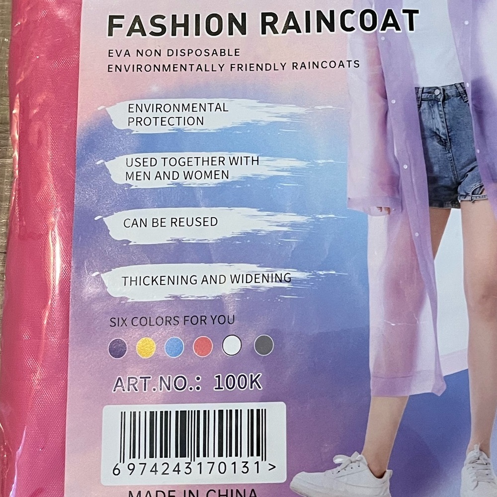 EVA Fashion Raincoat - Pink Reusable, Environmentally Friendly - Picture 3 of 3